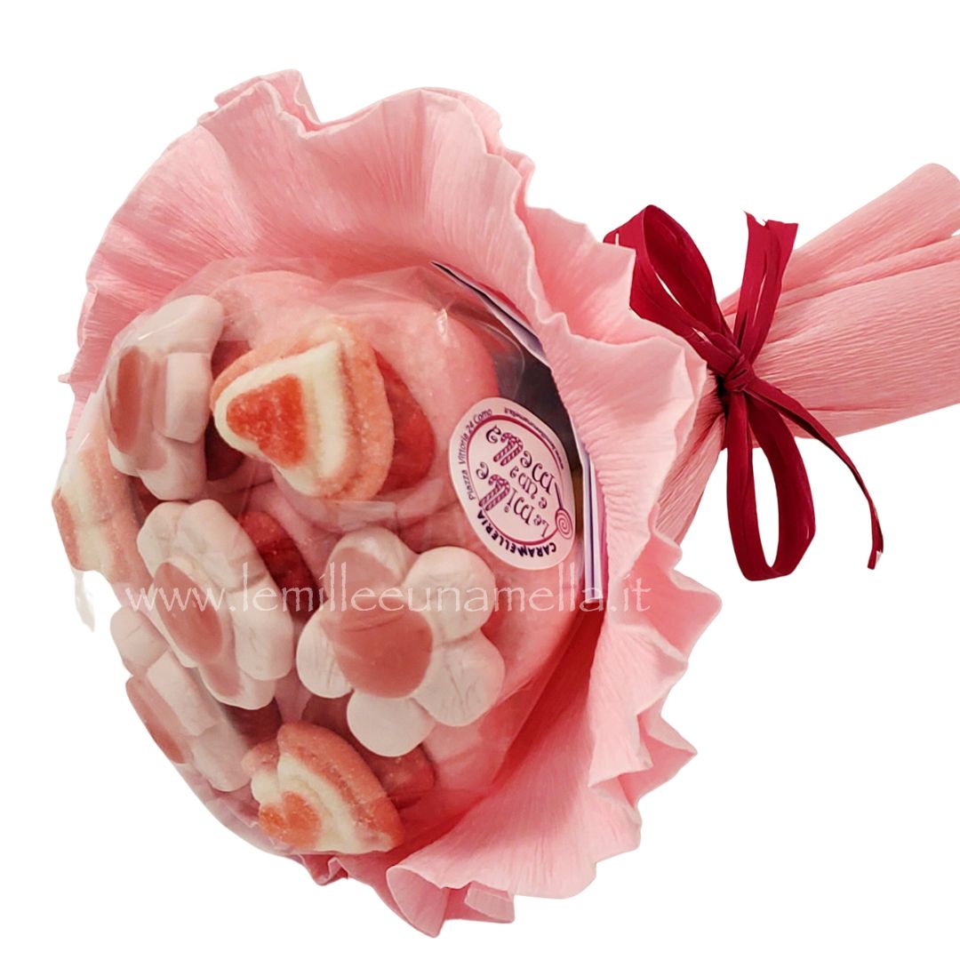 dettaglio Bouquet di marshmallow e caramelle gommose piccolo rosa 7 spiedini idea regalo compleanno Como
